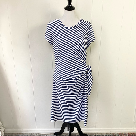 J MCLAUGHLIN Cap Sleeve Elora Dress Size XL White Navy  Blue Catalina Cloth - Picture 2 of 15